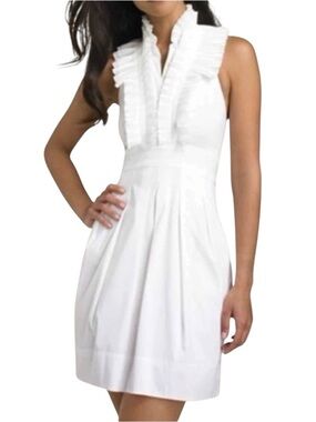 BCBGMaxazria White Halter Sleeveless Ruffle Pocket Dress